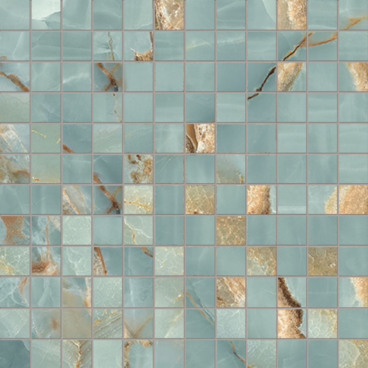 Billede af The Room Onyx Aqua Blue Gold Mosaik 2,5x2,5 cm (RM - Mat)