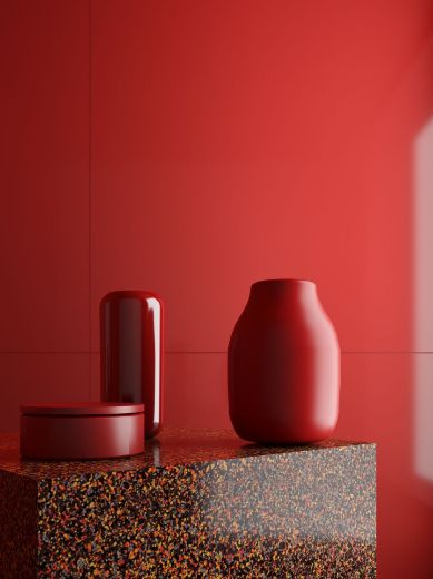 Billede af Endless Red Terrazzo 120x120 cm (LLL - Højglanspoleret)